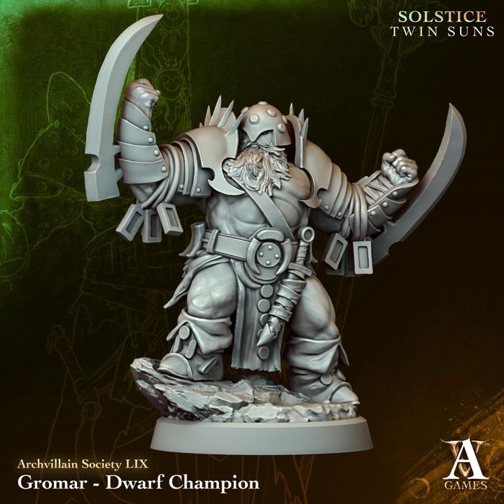 Gromar - Dwarf Champion STL - Archvillain Games